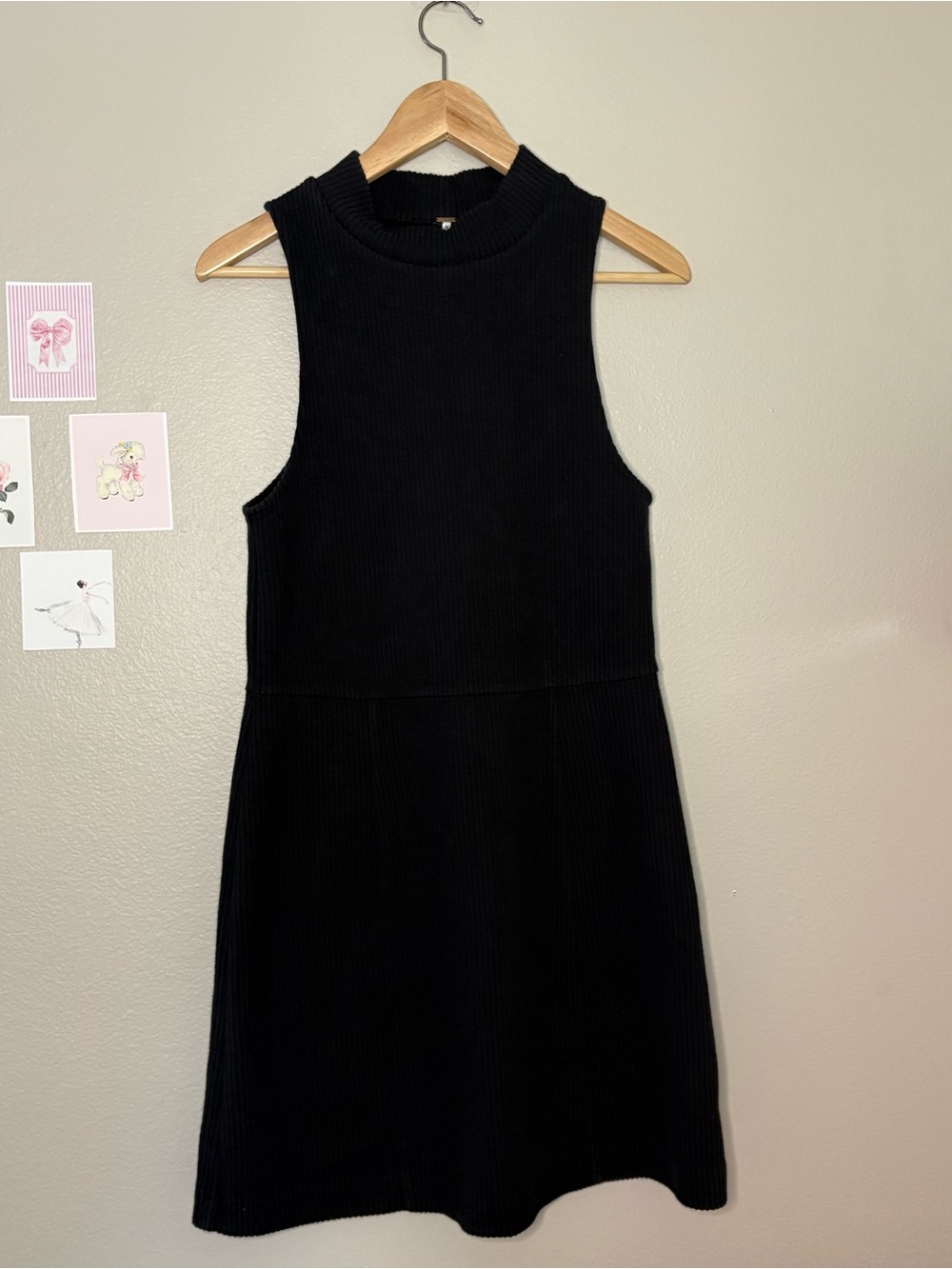 Free people black Sleeveless Black Knit A-Line Dress summer beach boho large